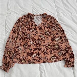 LOFT Floral Blouse - Pink and Brown